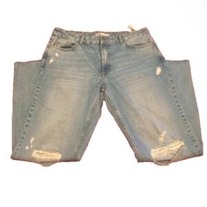 Zara Ripped Distressed Straight Denim Jeans Size 10 Mid Rise